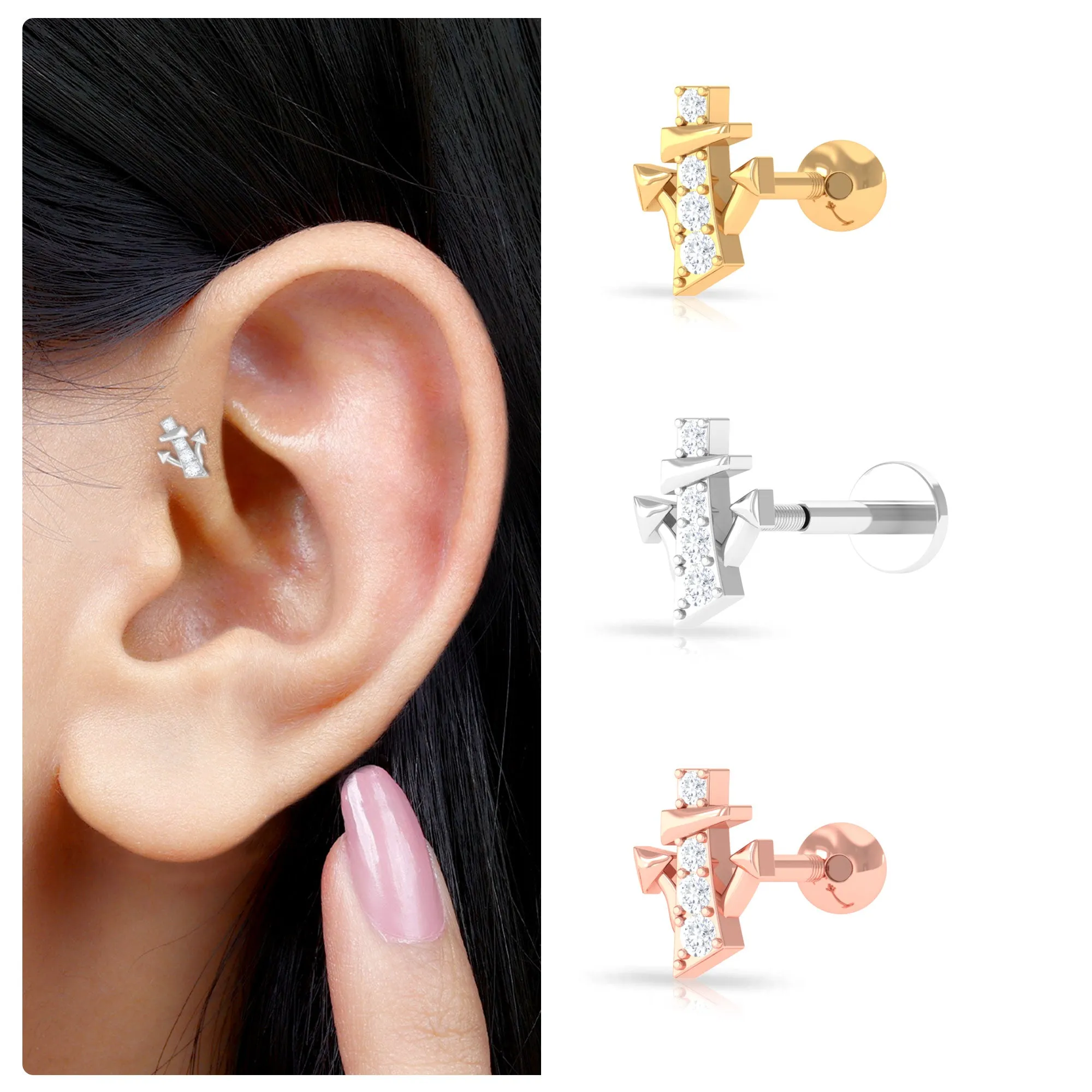 Real Diamond Quirky Earring for Tragus Piercing