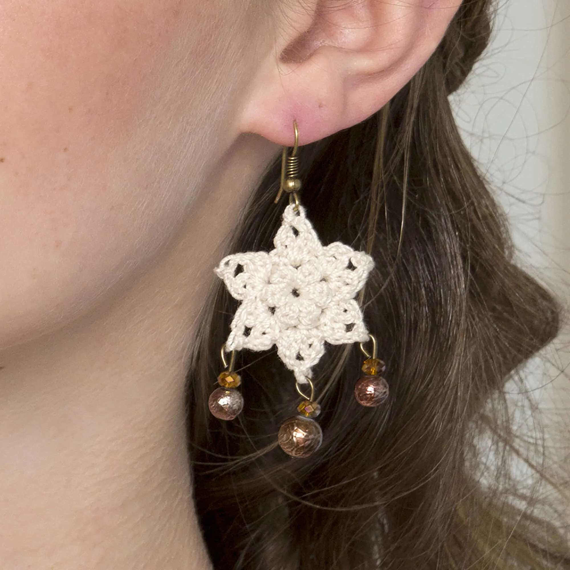 Red Heart Crochet Dangling Star Earrings