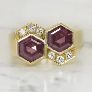 RHODOLITE GARNET DIAMOND COCKTAIL RING 7.5 GRAM 14K YELLOW GOLD NATURAL PINK