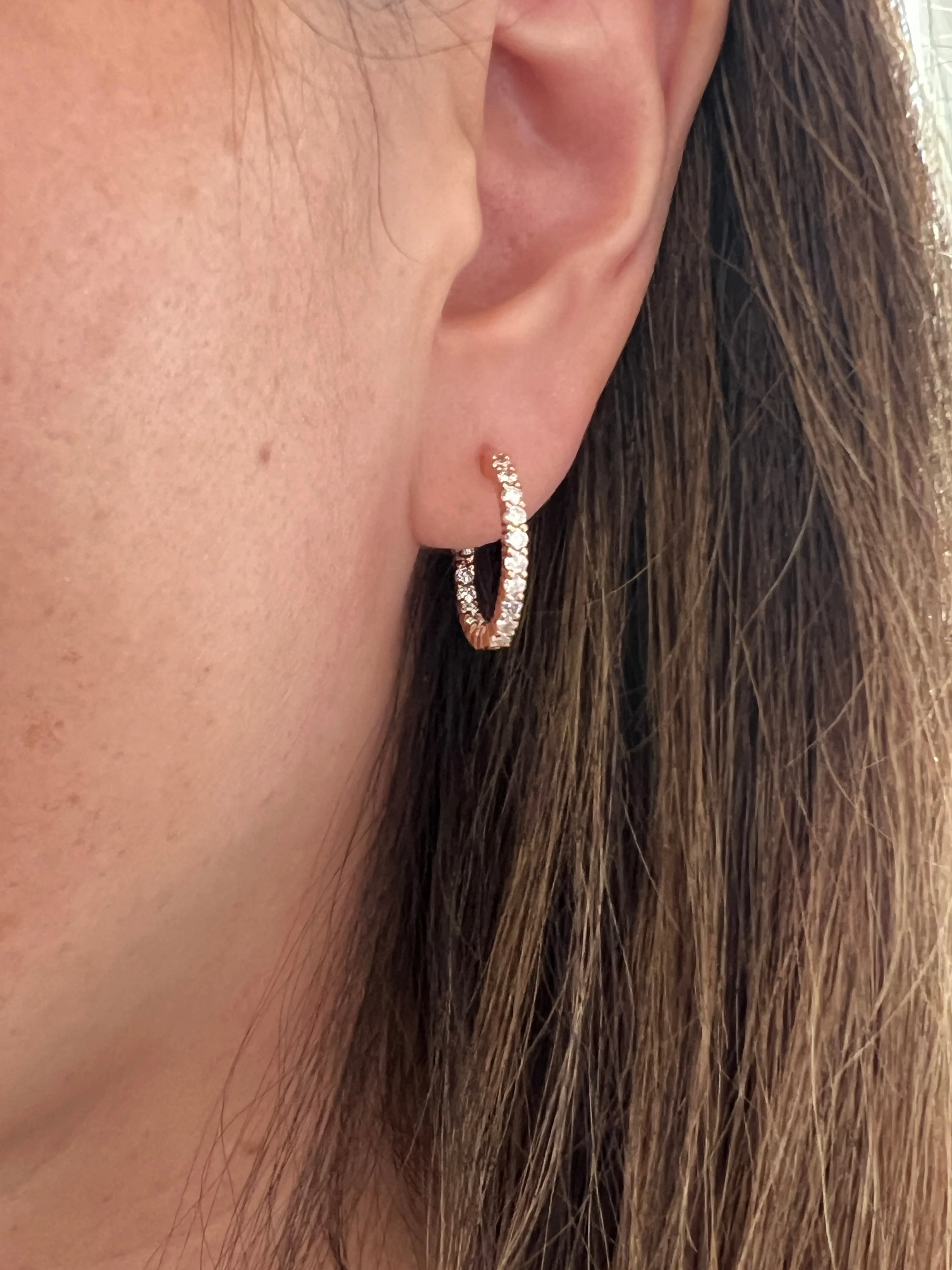 Rose Gold Diamond Pronged Hoop Earrings