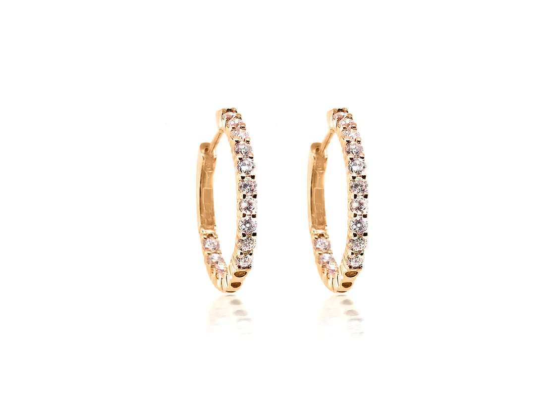 Rose Gold Diamond Pronged Hoop Earrings