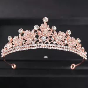 Rose Gold small Princess Tiara Detailed Crystal pink Princess Queen headdress jewelry