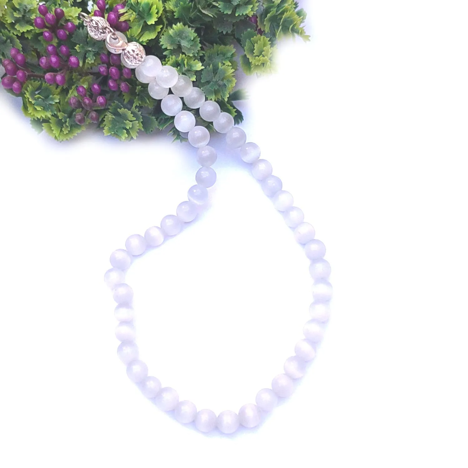 Selenite Crystal Round Beads Necklace 15 Inches, 6mm Beads (Semi-Precious Mala)