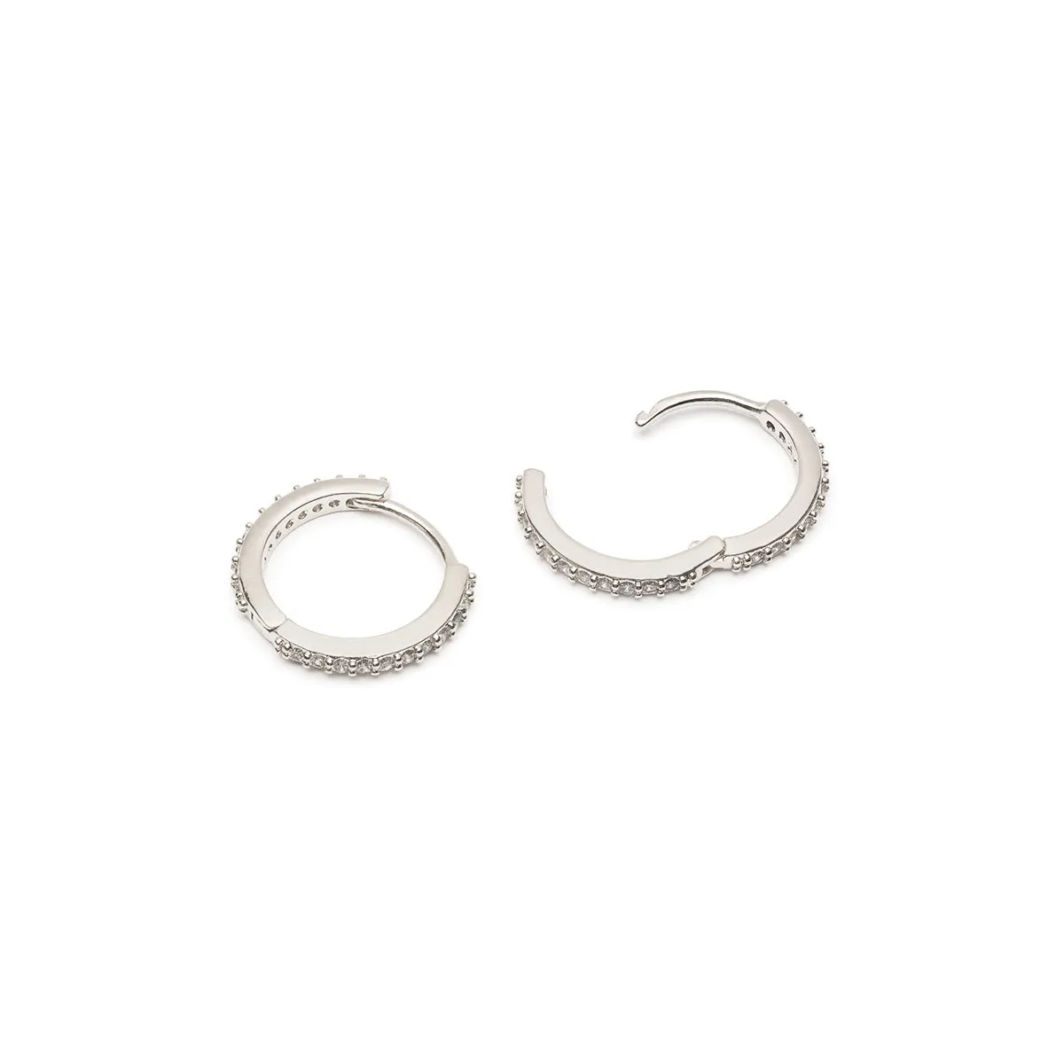 Silver Pave Huggie Hoops