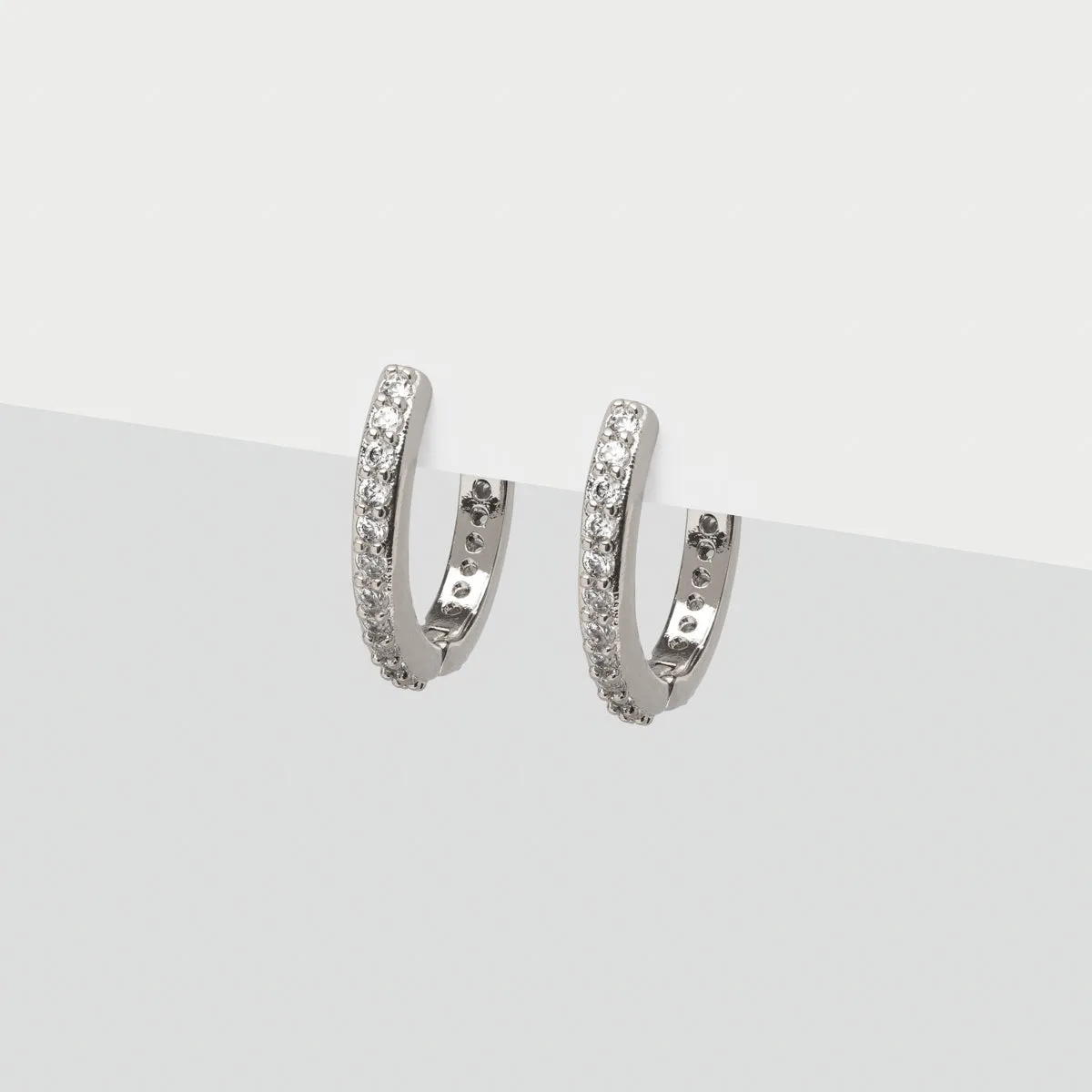 Silver Pave Huggie Hoops