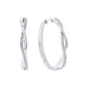 Silver Twisted Pave Diamond Hoop Earrings