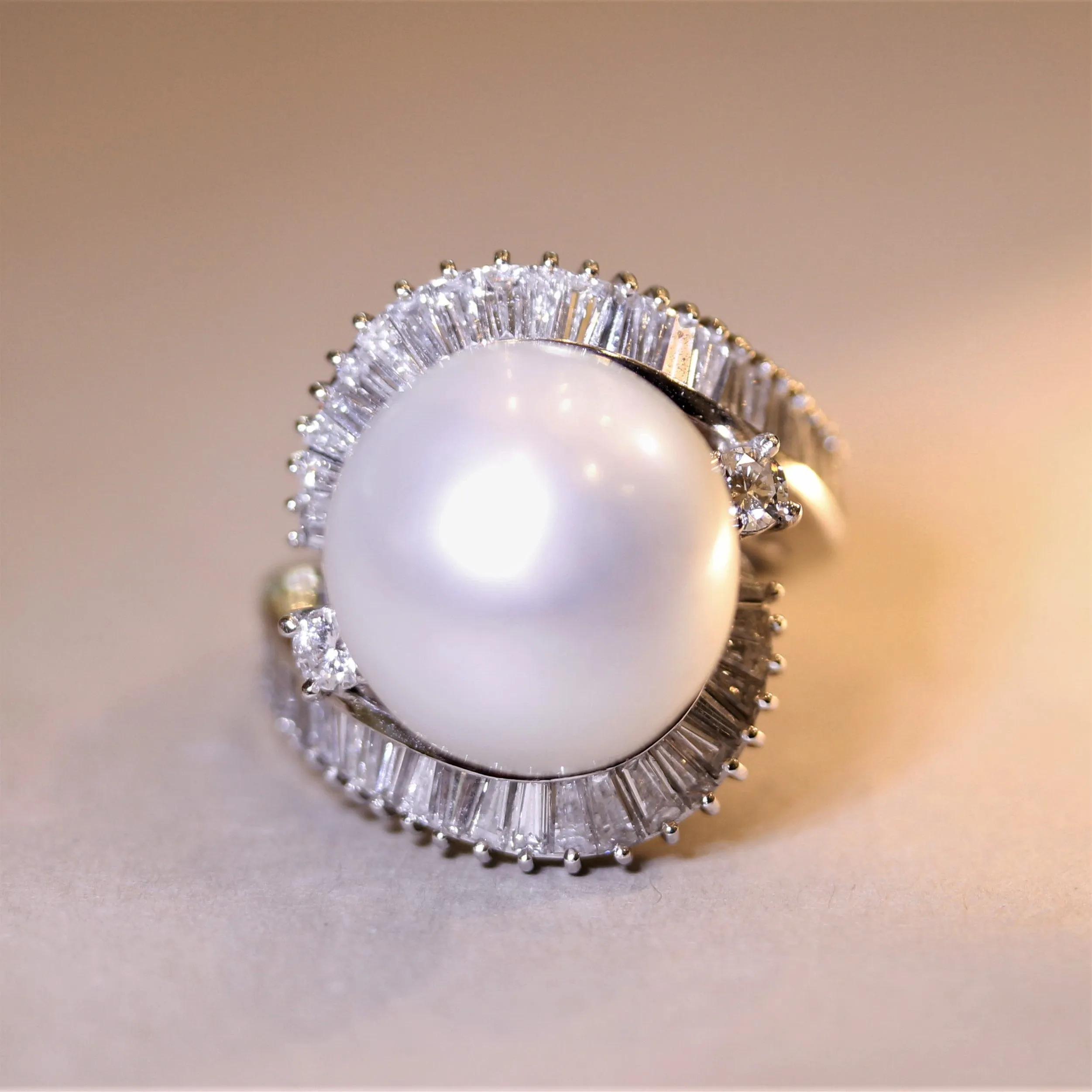 South Sea Pearl Diamond Gold Cocktail Ring