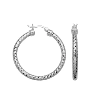 Sterling Silver Mesh Medium Hoop Earrings (SI5209)