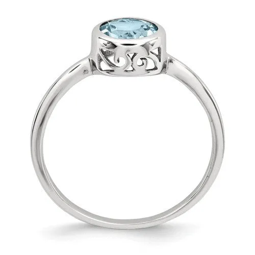 Sterling Silver Round Sky Blue Topaz Filigree Bezel Set Ring - Size 8