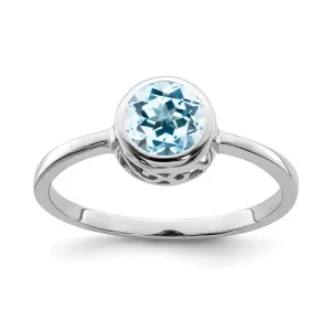 Sterling Silver Round Sky Blue Topaz Filigree Bezel Set Ring - Size 8