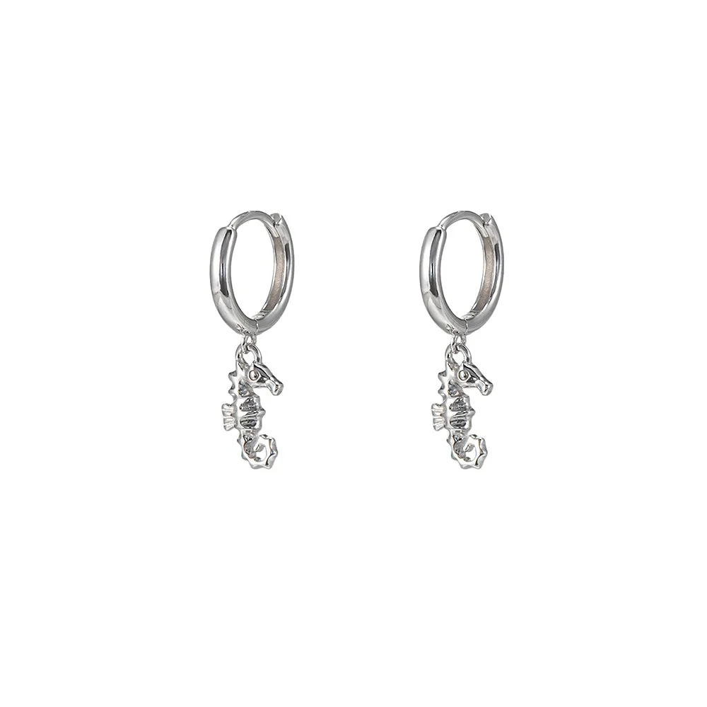 Sterling Silver Sea Horse Huggie Earrings