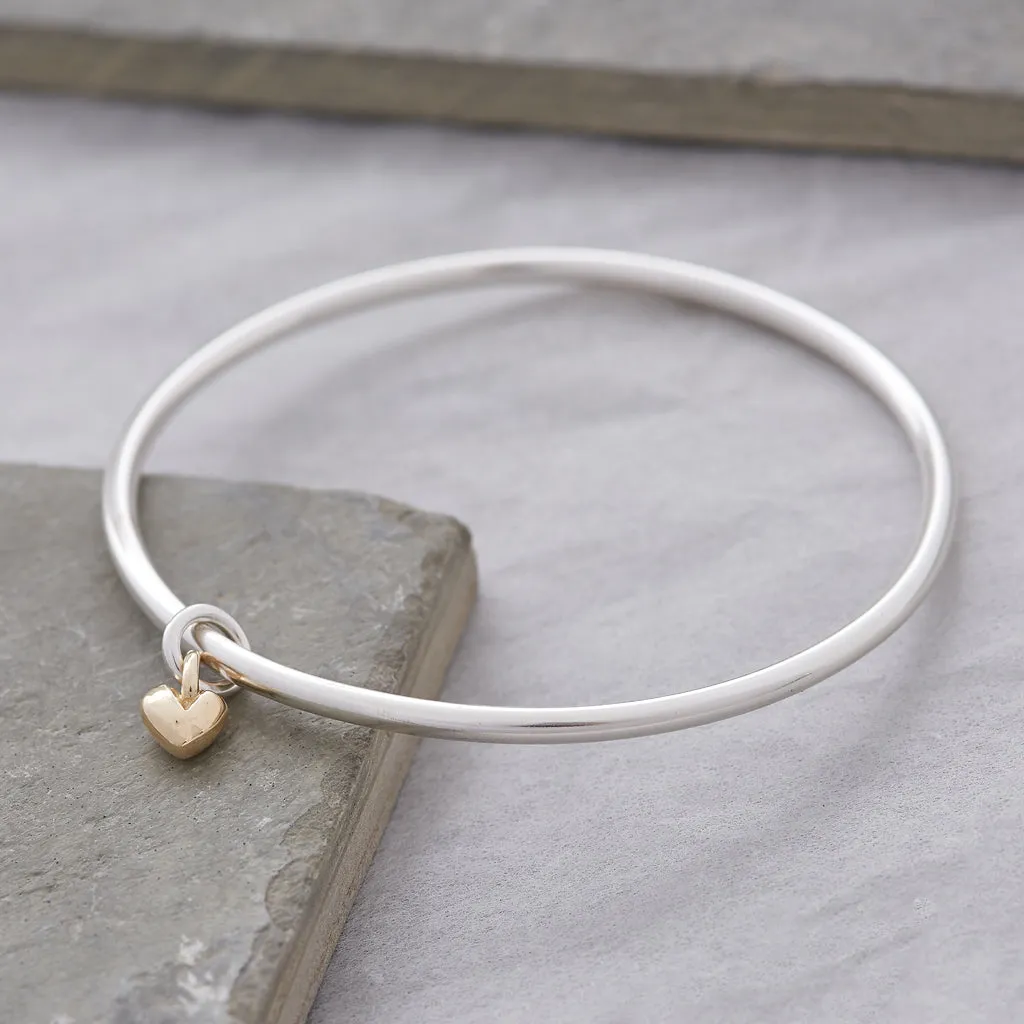 Sweetheart Silver & Gold Heart Charm Bangle