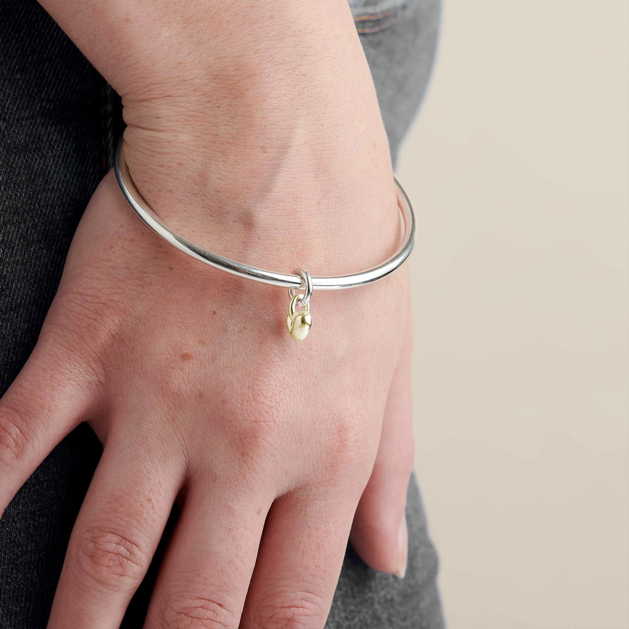 Sweetheart Silver & Gold Heart Charm Bangle