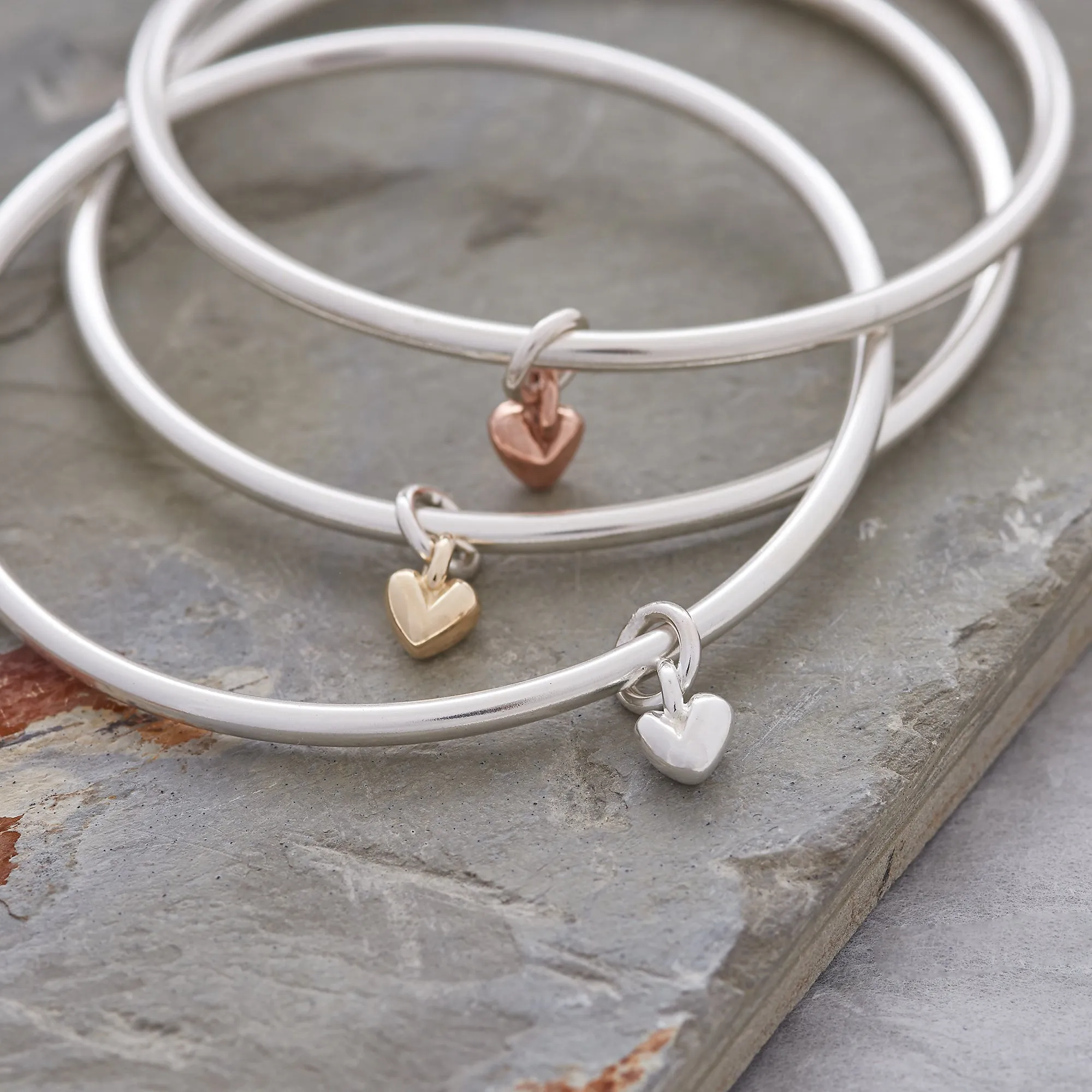 Sweetheart Silver & Gold Heart Charm Bangle