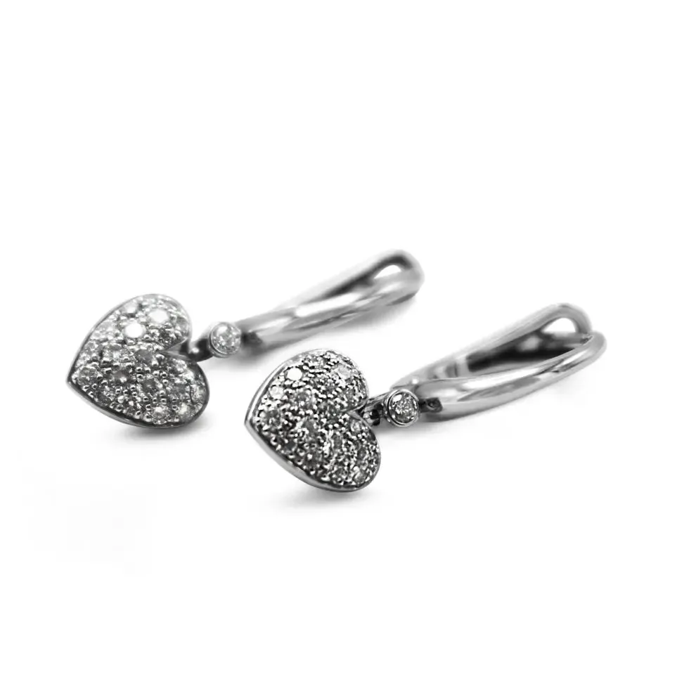 Tiffany & Co. Diamond Pave Heart Drop Earrings in Platinum