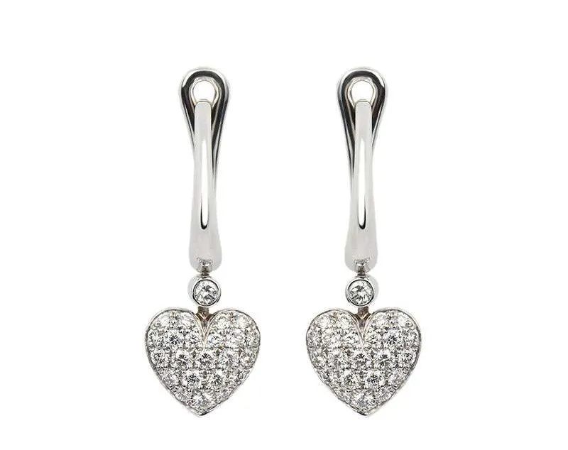 Tiffany & Co. Diamond Pave Heart Drop Earrings in Platinum