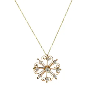 Victorian 14K Yellow Gold Diamond Pendant Necklace