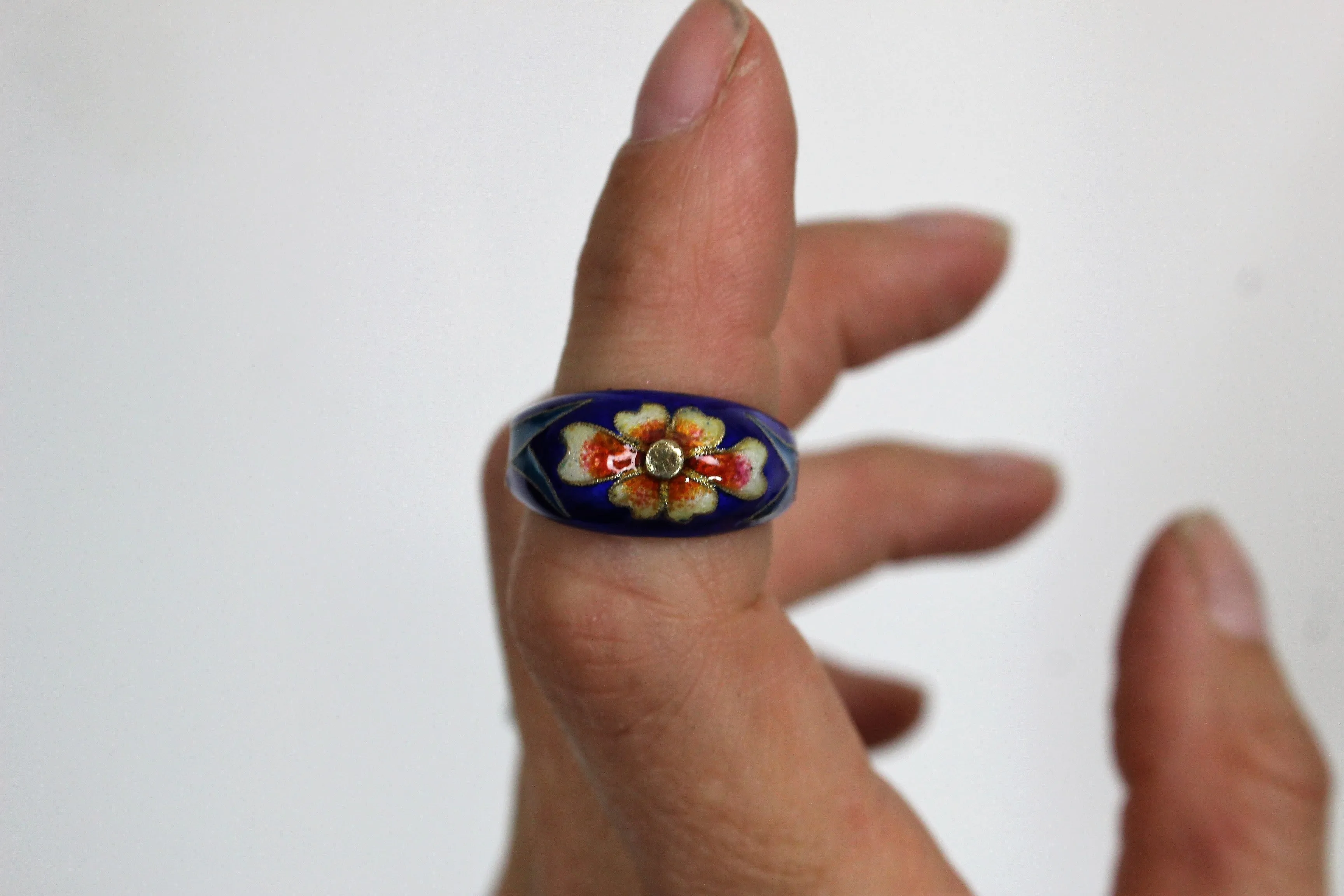 Vintage 1970s Or Earlier Silver Cloisonne Ring