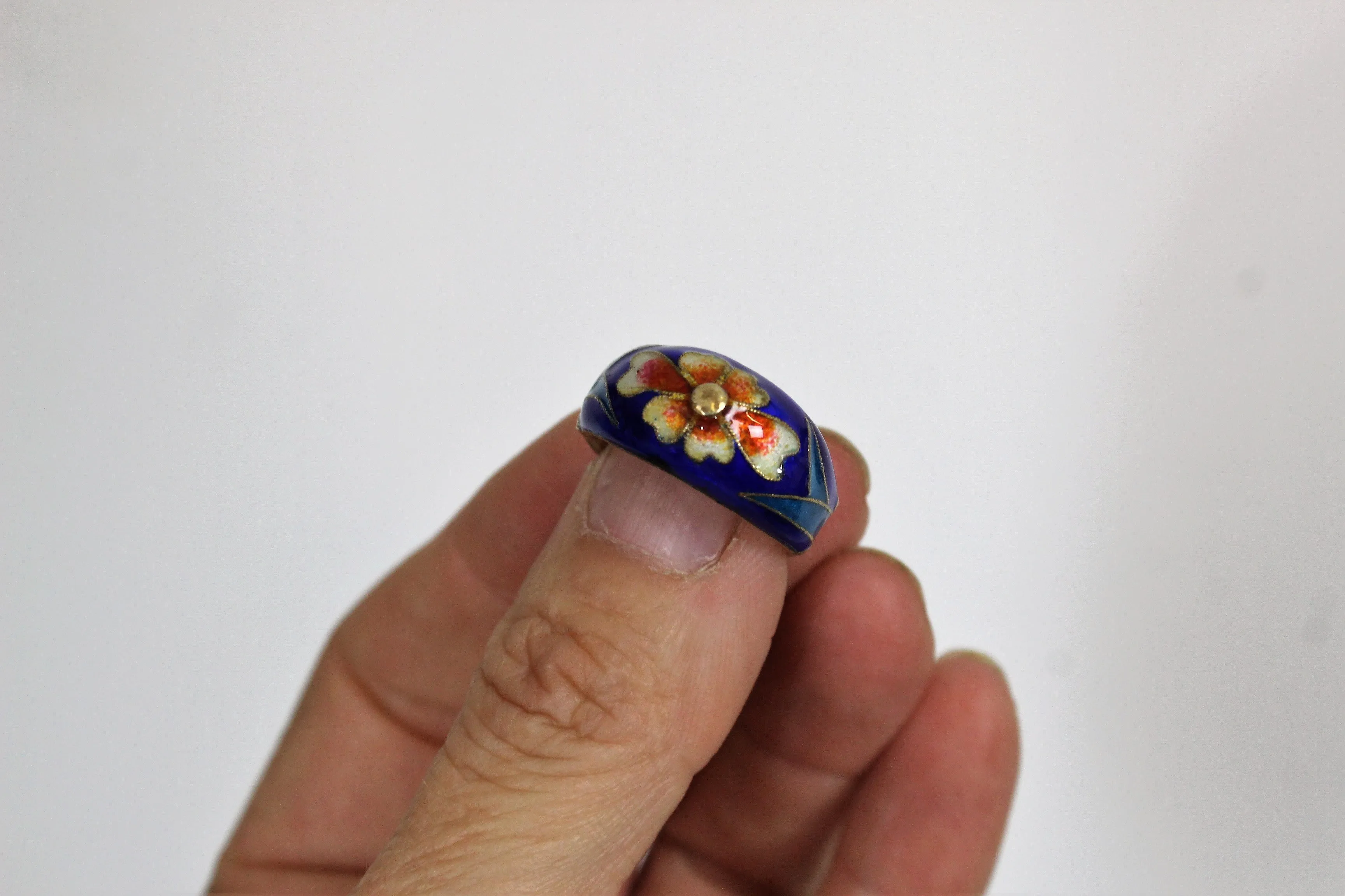 Vintage 1970s Or Earlier Silver Cloisonne Ring