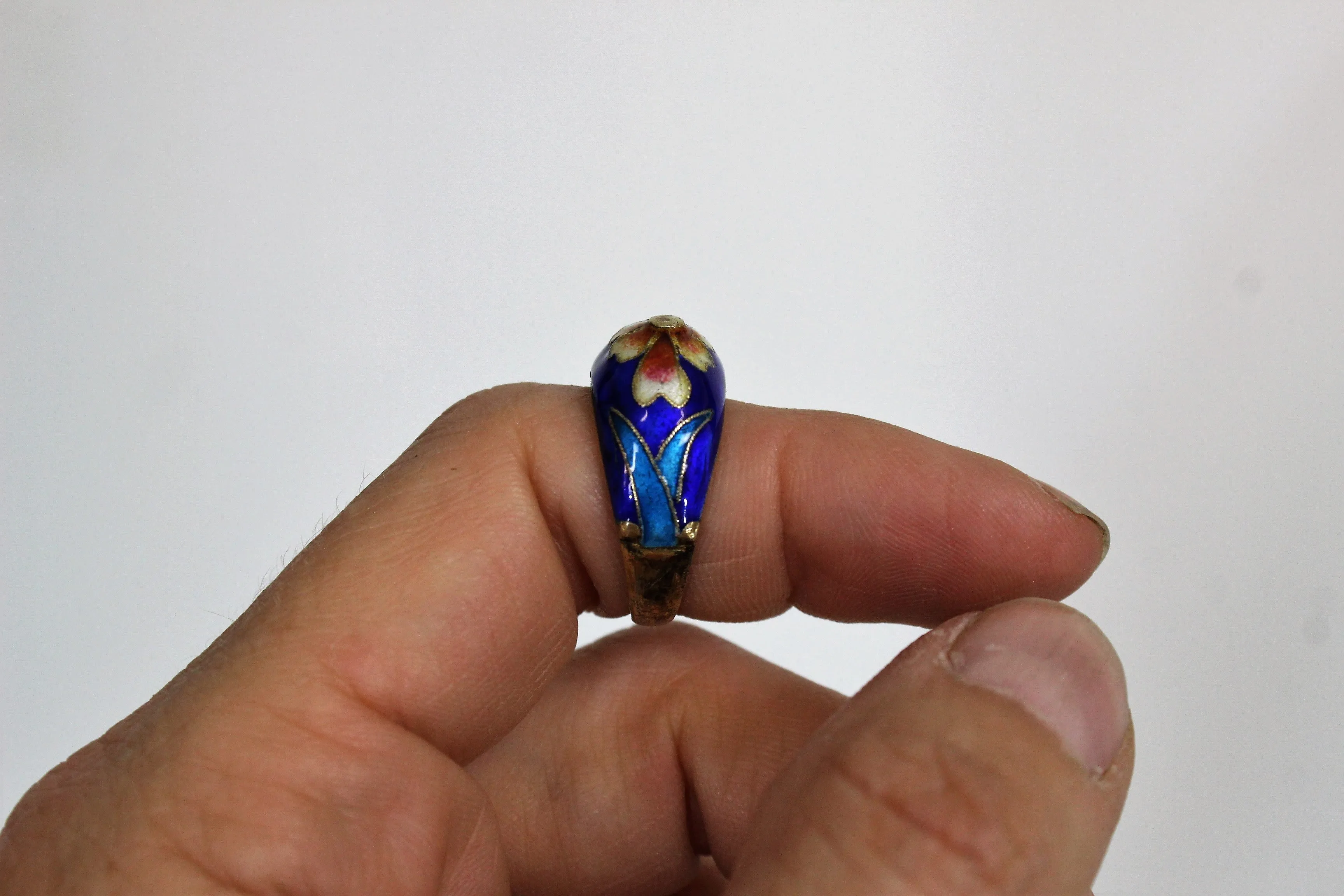 Vintage 1970s Or Earlier Silver Cloisonne Ring