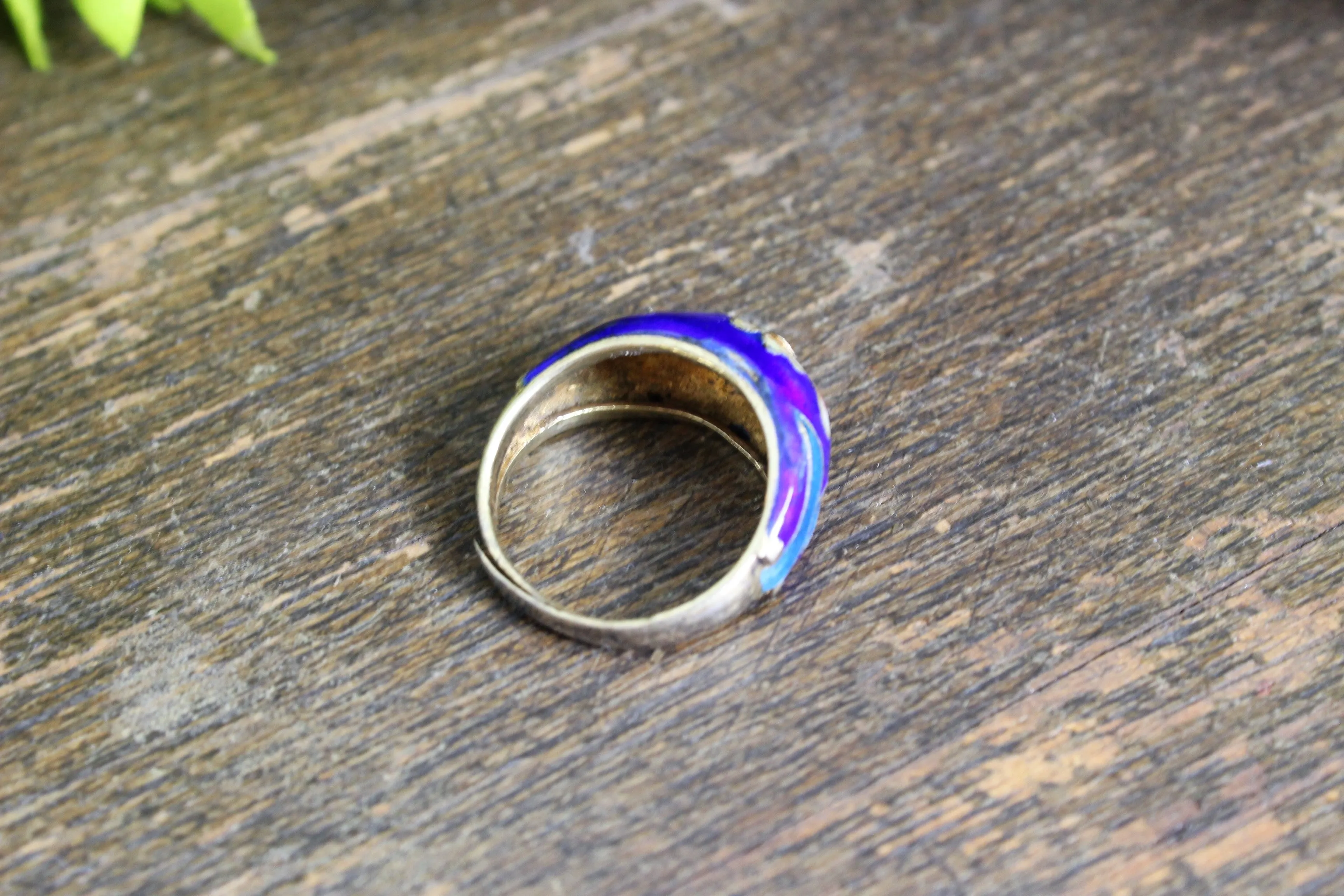 Vintage 1970s Or Earlier Silver Cloisonne Ring