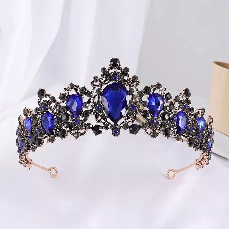 Vintage Dark Blue Tiara Crown Royal Princess Queen Bridgerton gift bridal goth cosplay diadem