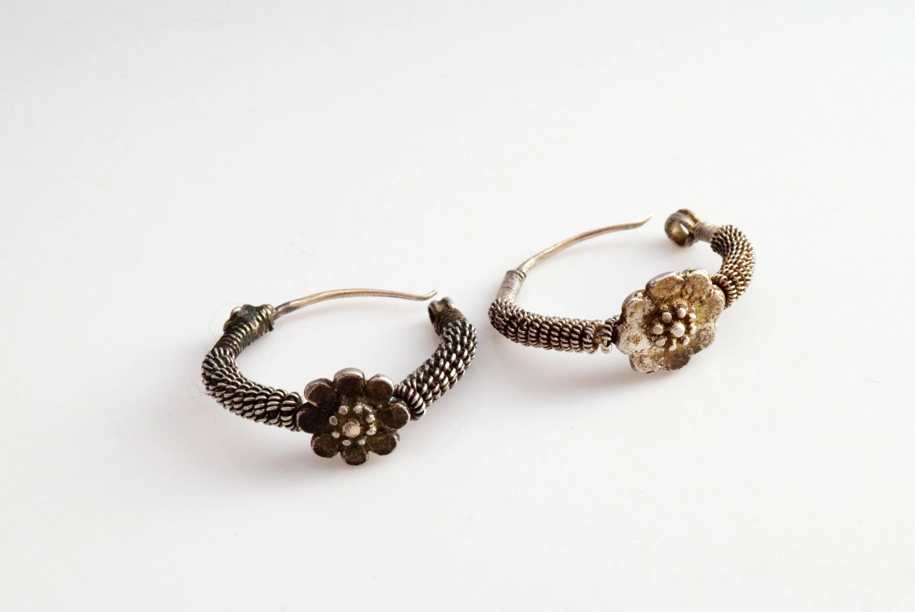 Vintage Small Indian Silver Hoop Earrings or Nose Rings