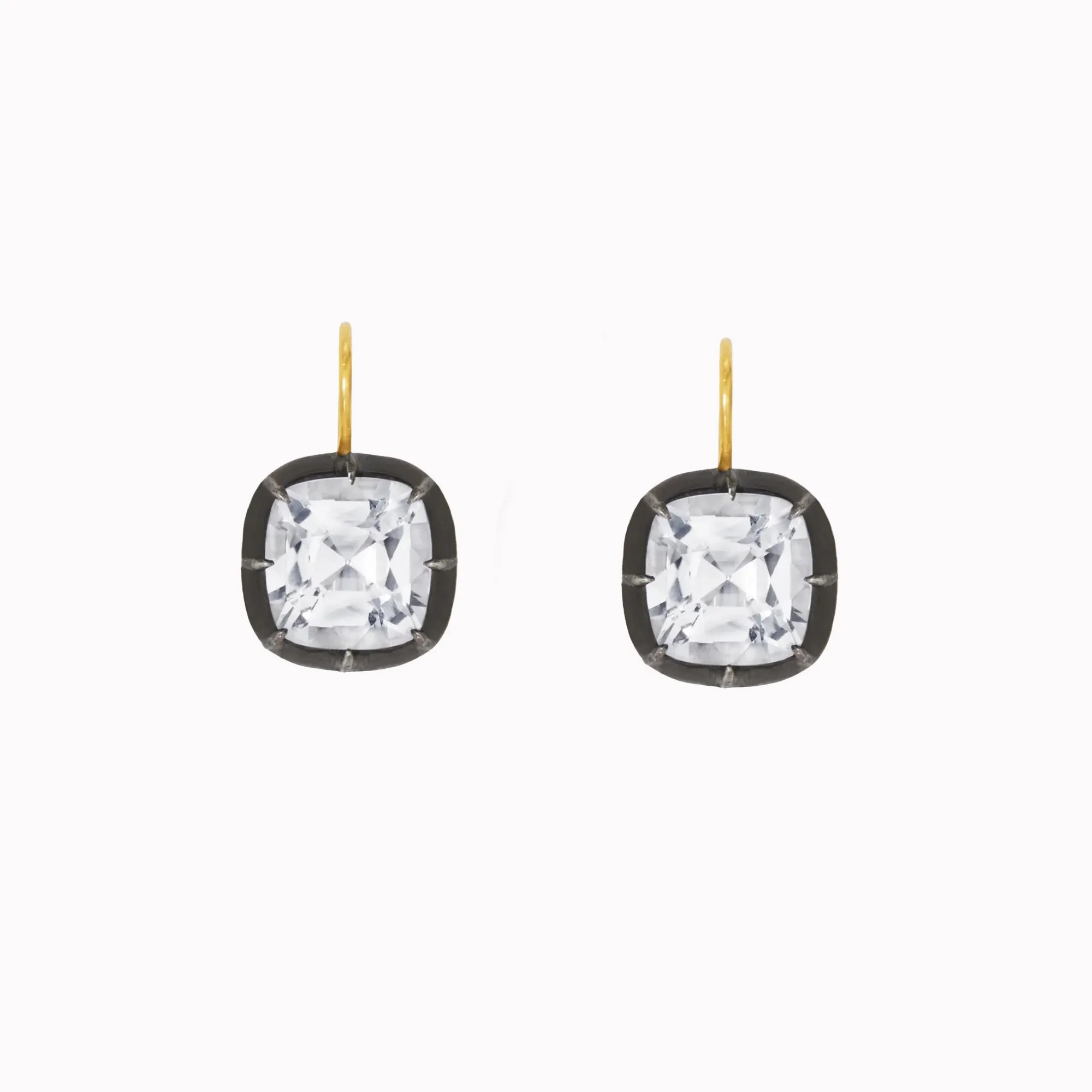 White Topaz Cushion Collet Solitaire Earrings