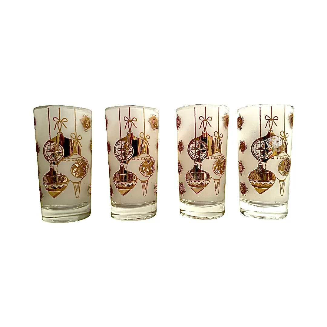 William A Meier White and Gold Retro Christmas Glasses (Set of 4)