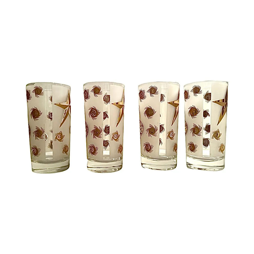 William A Meier White and Gold Retro Christmas Glasses (Set of 4)