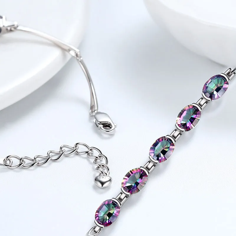 Women Bracelet Vintage Rainbow Mystic Topaz Gemstone Jewelry Gifts 925 Sterling Silver