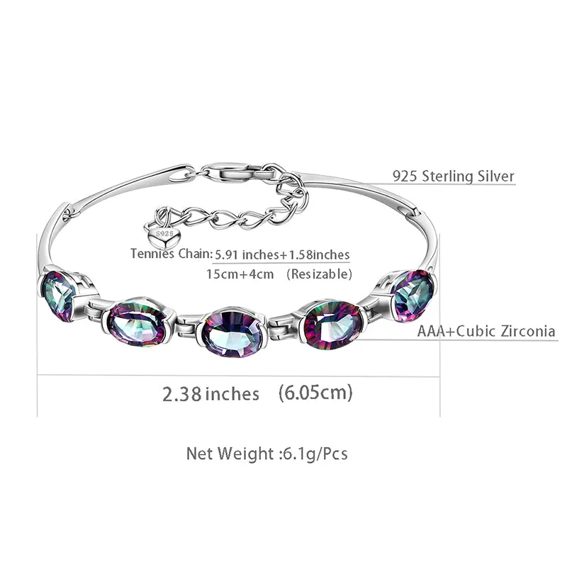 Women Bracelet Vintage Rainbow Mystic Topaz Gemstone Jewelry Gifts 925 Sterling Silver